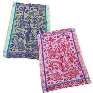 Urban Outfitters Jacquard Bird Tea Towel Dish Towel Red Purple set of 2 Boho